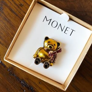 🧸♥️ Monet Holiday Bear with Red Ribbon Pin